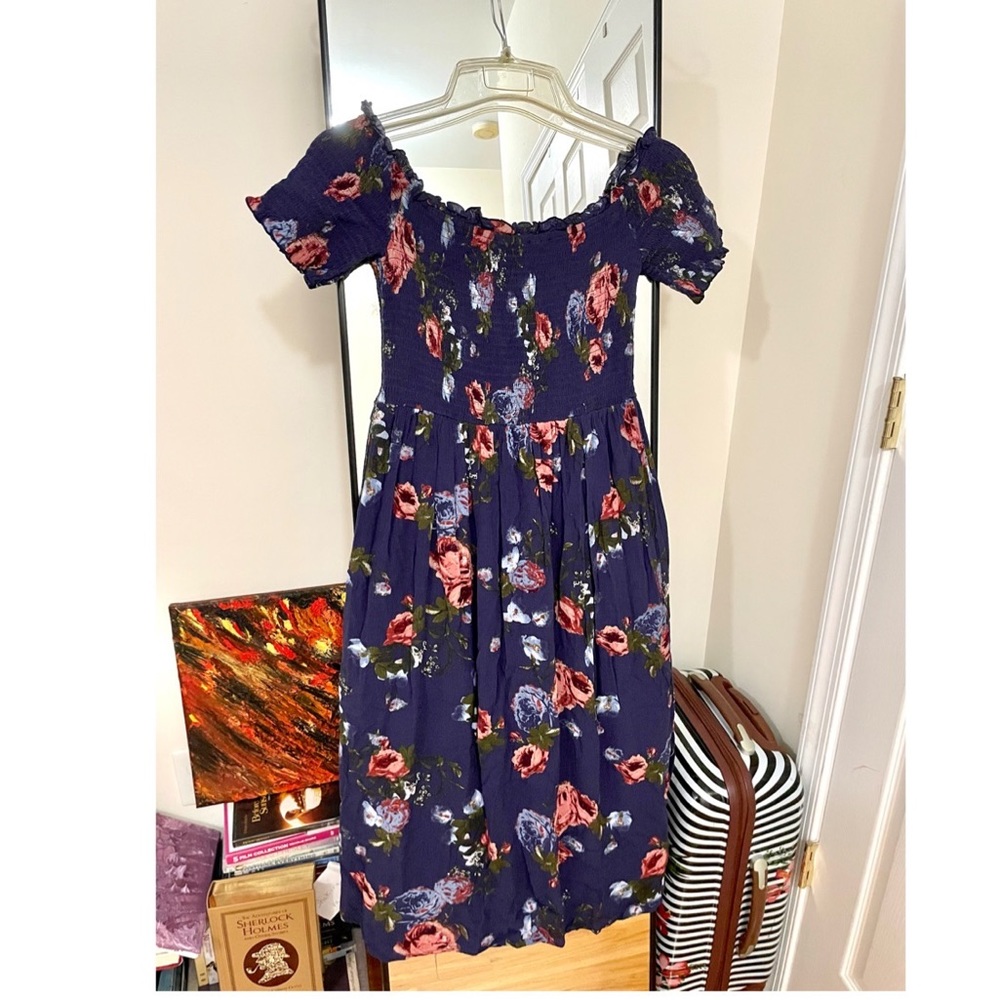 Blue midi summer flower dress